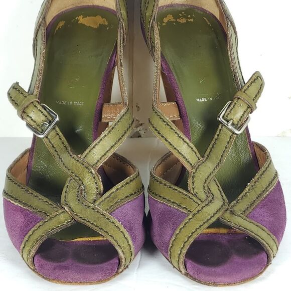 Prada Women's US6-6,5 EU37 Purple Multicolor Suede Leather Peep Toe Heels - Picture 5 of 16